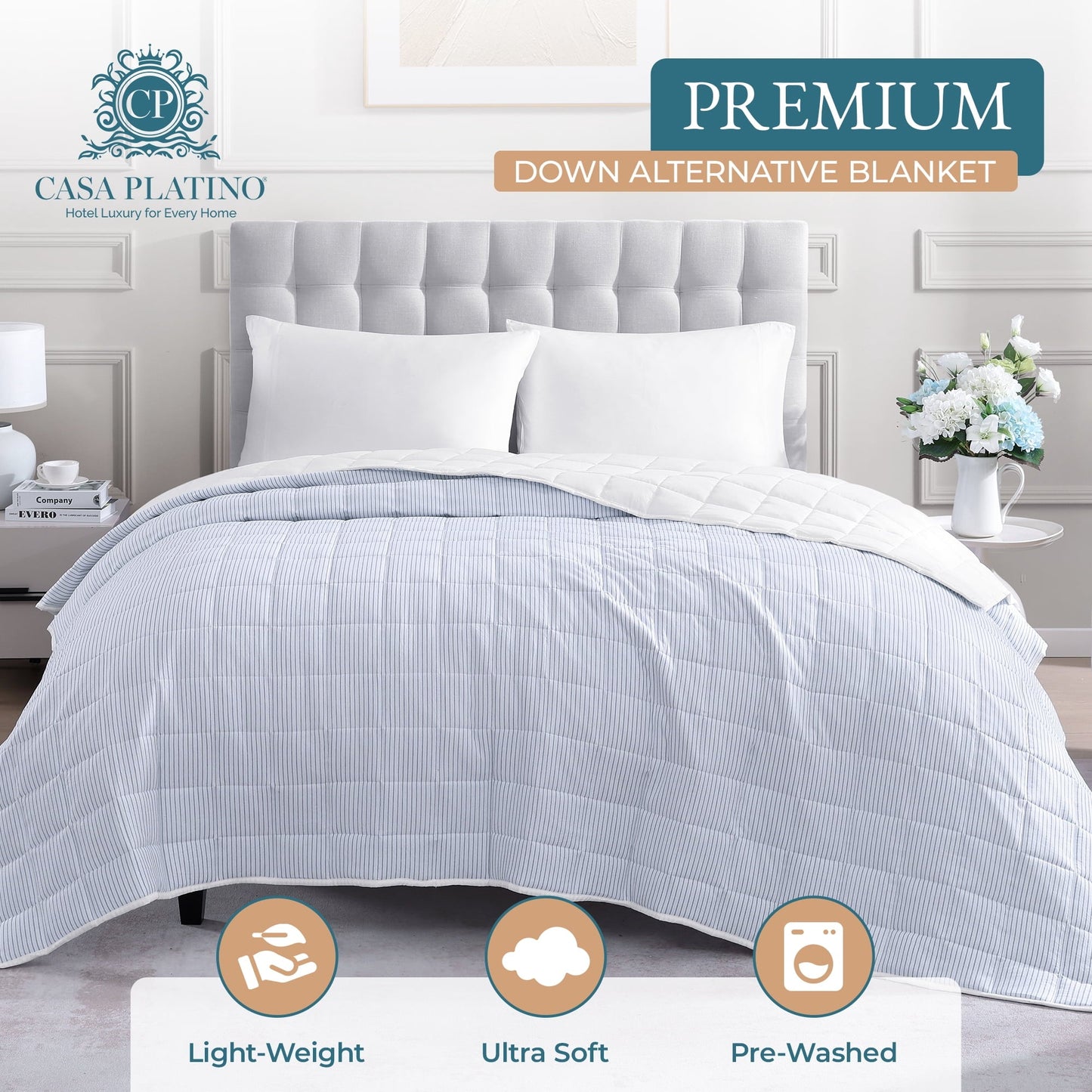 Quilted Bed Blanket cp-gallery: color=Ticking Stripe Blue