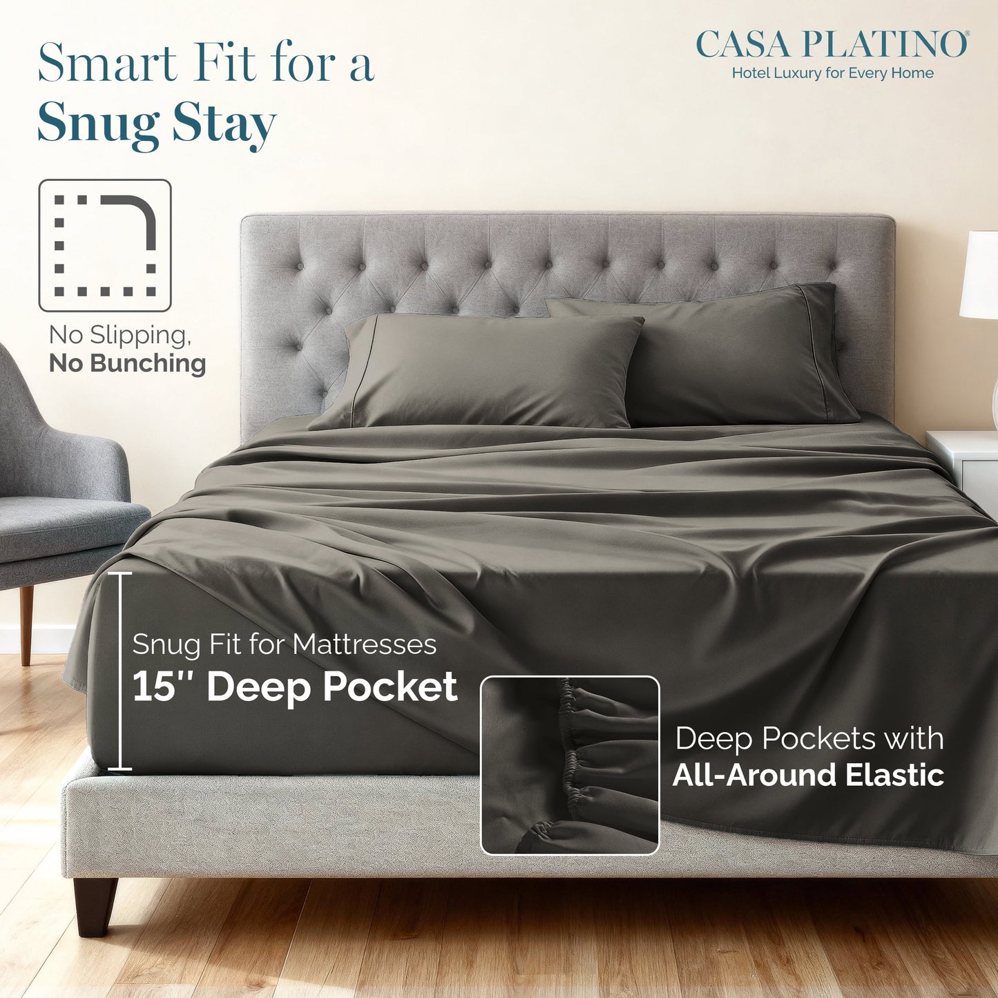 1000 Thread Count Egyptian Cotton Sheet Set cp-gallery: color=Charcoal