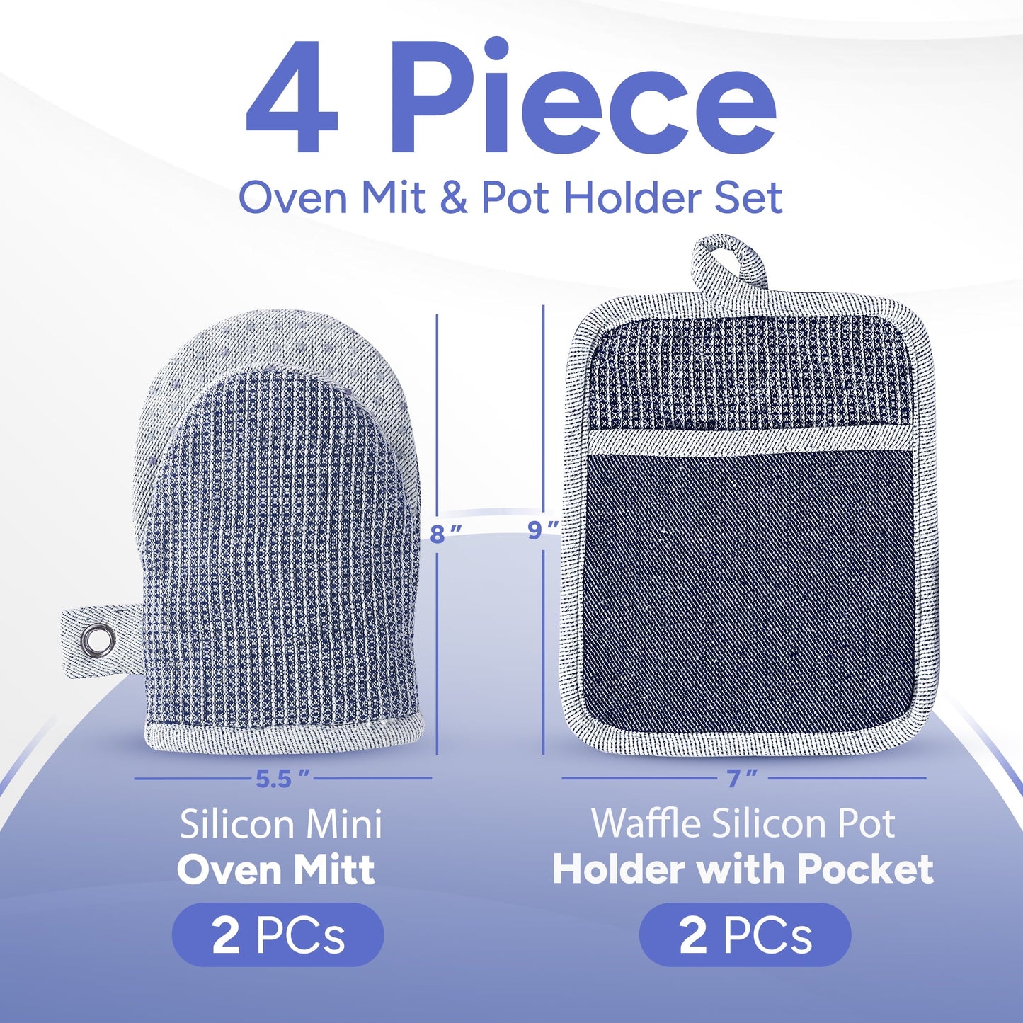 Kitchen Set - Oven Mitts, Pot Holders & Towels cp-gallery: color=Indigo; size=4 Piece Set