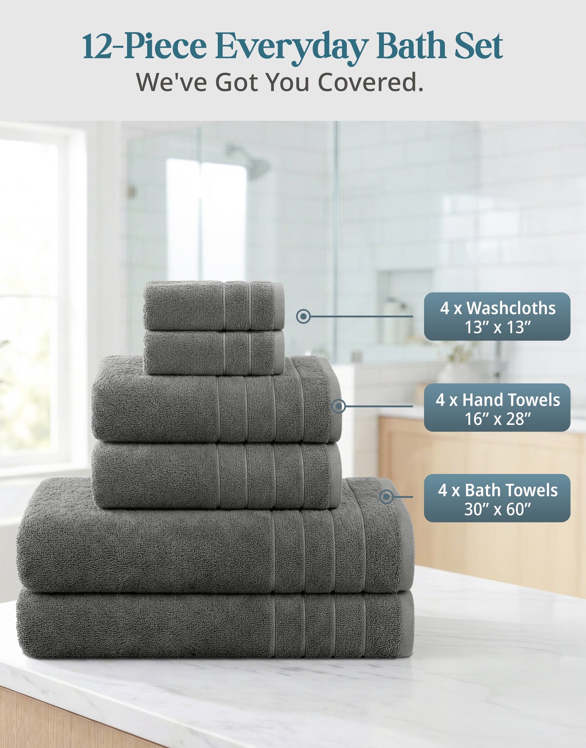 12-Piece Cotton Bath Towel Set