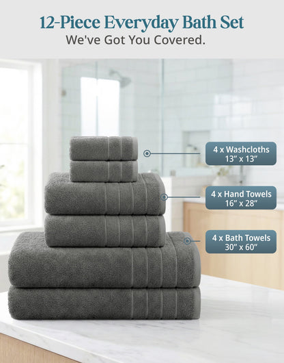 12-Piece Cotton Bath Towel Set cp-gallery: color=Ultimate Grey; size=12 Piece Set