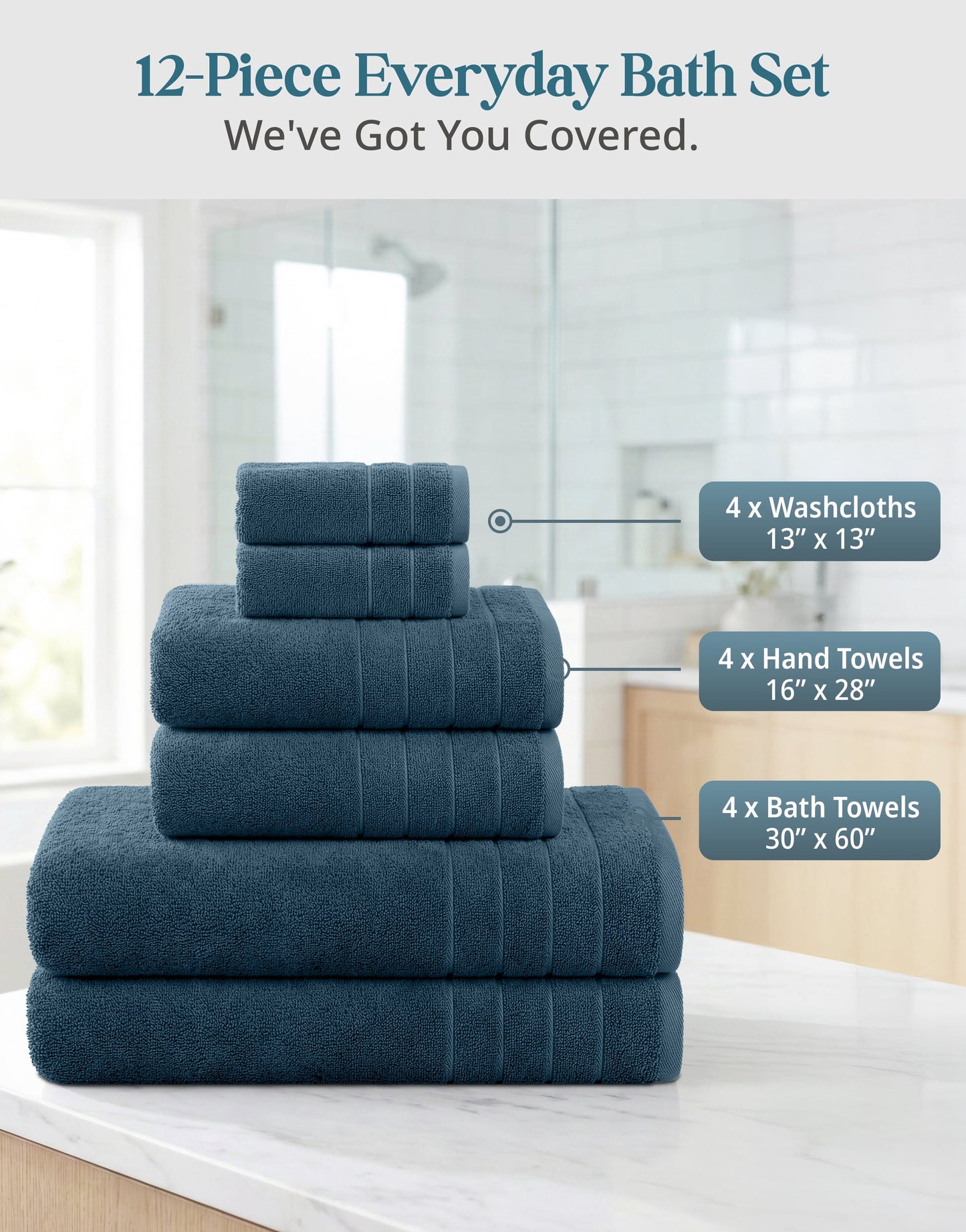 12-Piece Cotton Bath Towel Set cp-gallery: color=Steel Blue; size=12 Piece Set
