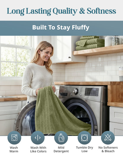 4-Piece Cotton Bath Towels Set cp-gallery: color=Oil Green; size=4 Piece Set