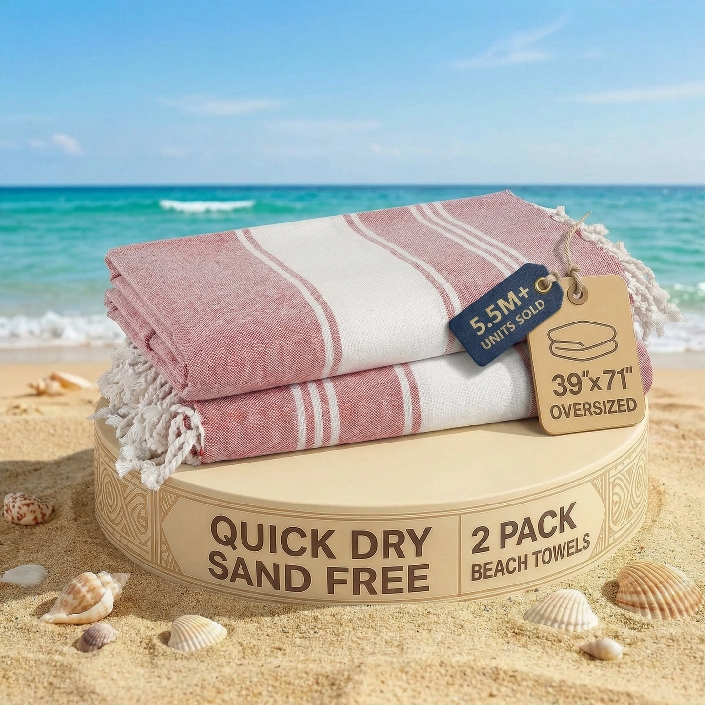 2 PIECE TURKISH BEACH TOWEL SET-CASHMERE-ROSE