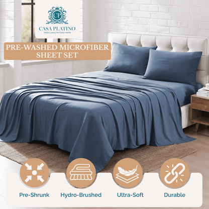 Washed Microfiber Sheet Set cp-gallery: color=Estate Blue