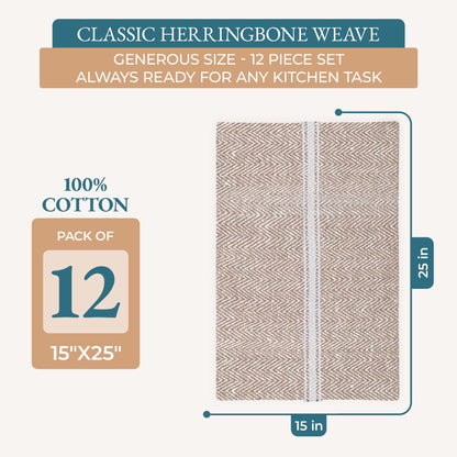 Herringbone Kitchen Towel Set cp-gallery: color=Beige; size=12 Piece Set