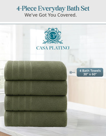 4-Piece Cotton Bath Towels Set cp-gallery: color=Oil Green; size=4 Piece Set