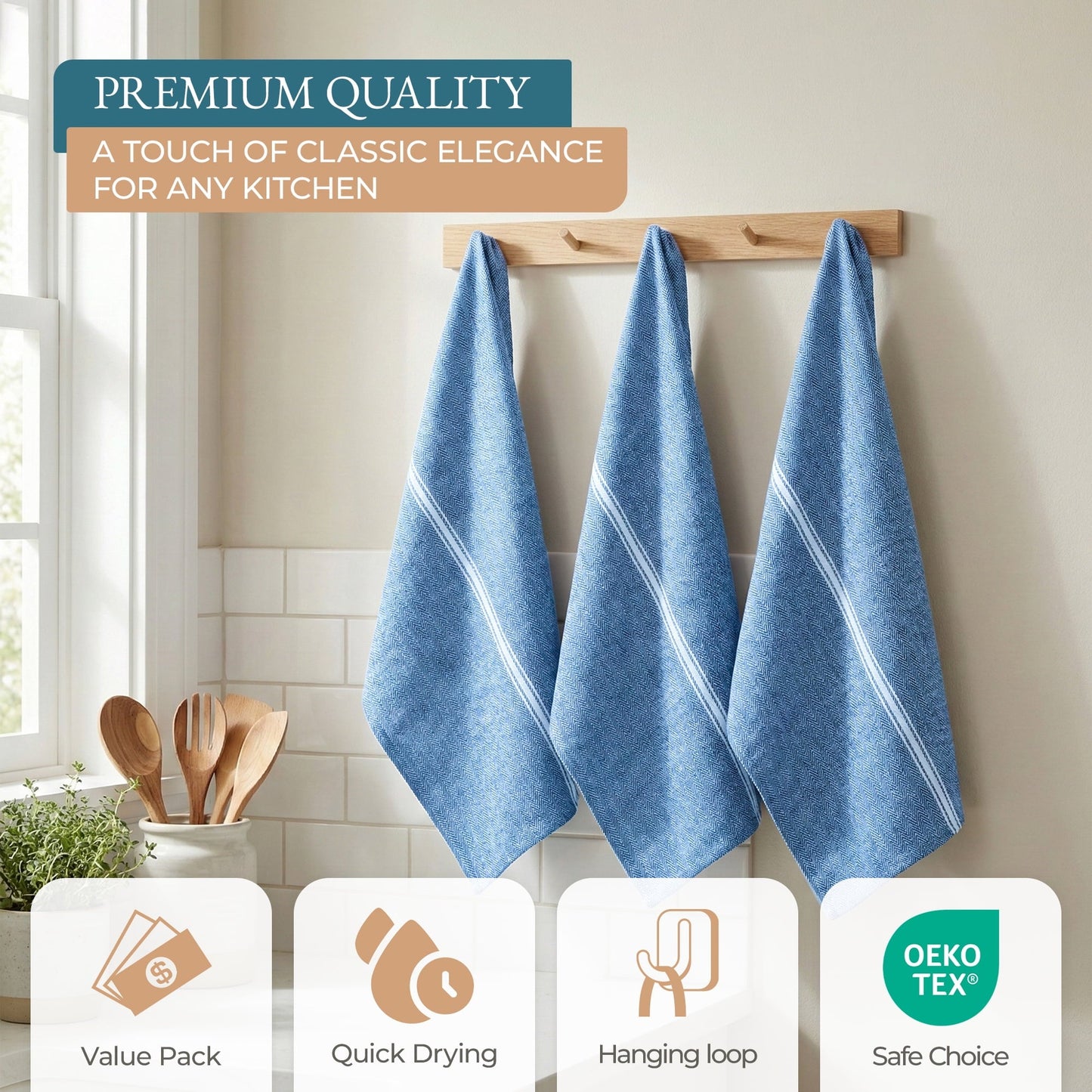 Herringbone Kitchen Towel Set cp-gallery: color=Indigo Chambray; size=12 Piece Set