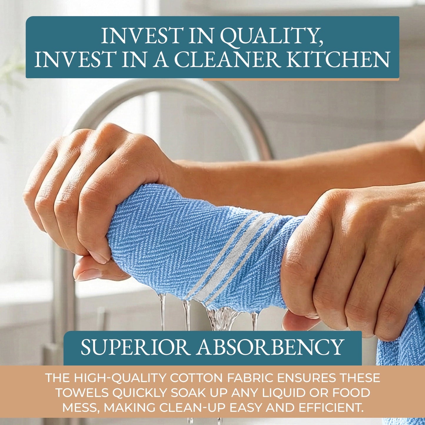Herringbone Kitchen Towel Set cp-gallery: color=Indigo Chambray; size=12 Piece Set