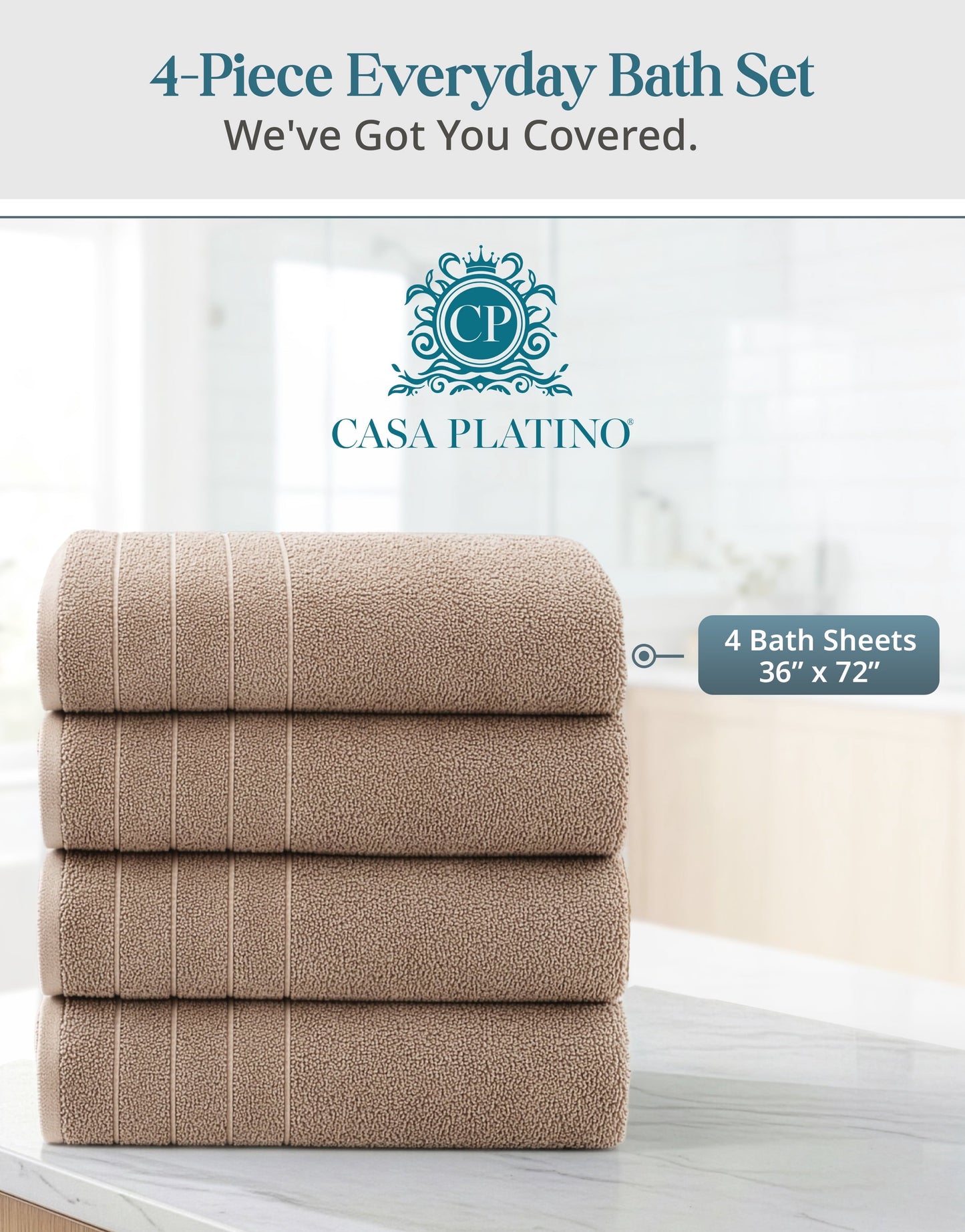 4-Piece Oversized Bath Sheets Set cp-gallery: color=Towny Brown; size=4 Piece Set