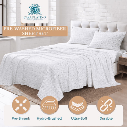 Washed Microfiber Sheet Set cp-gallery: color=White Base Grey Dot; size=Split King