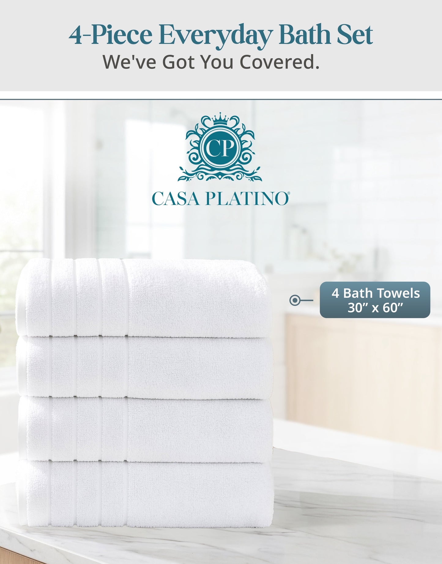 4-Piece Cotton Bath Towels Set cp-gallery: color=White; size=4 Piece Set