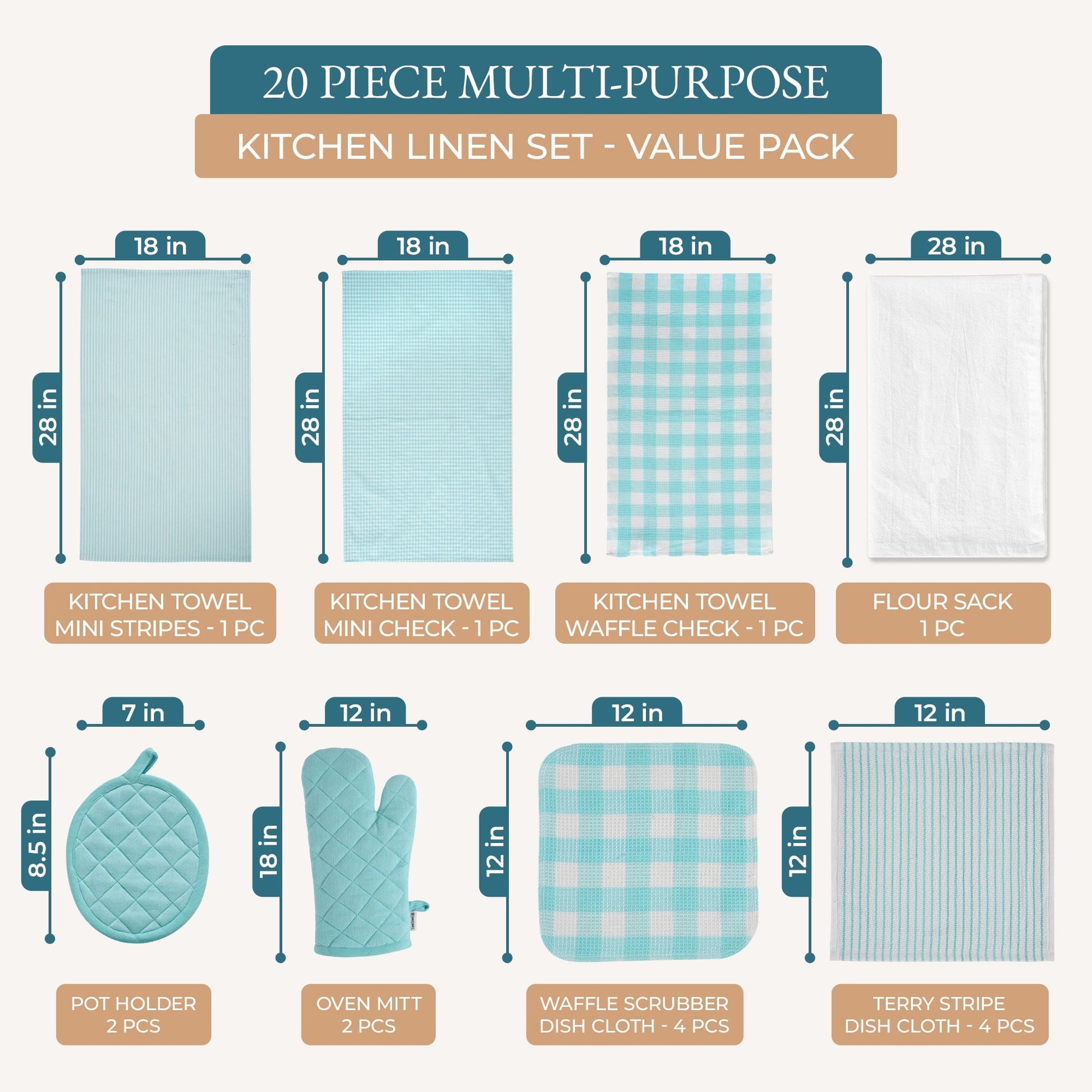 20-Piece Kitchen Towel Set Cotton Dish Towels