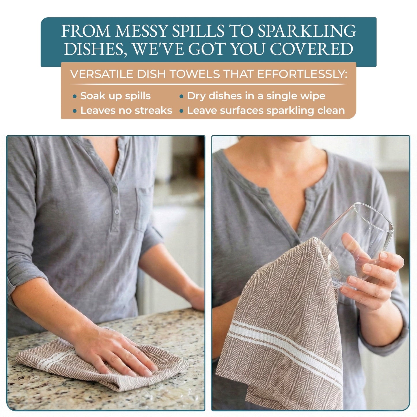 Herringbone Kitchen Towel Set cp-gallery: color=Beige; size=12 Piece Set