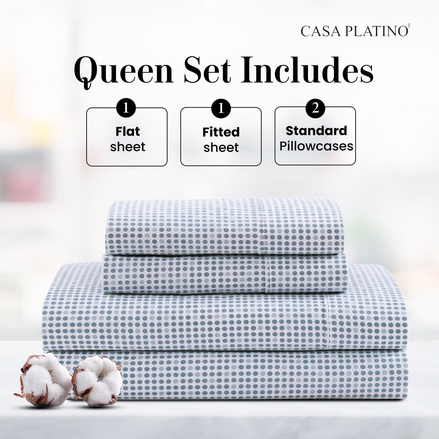 Percale Cotton Sheet Set cp-gallery: color=Polka Dot; size=Queen