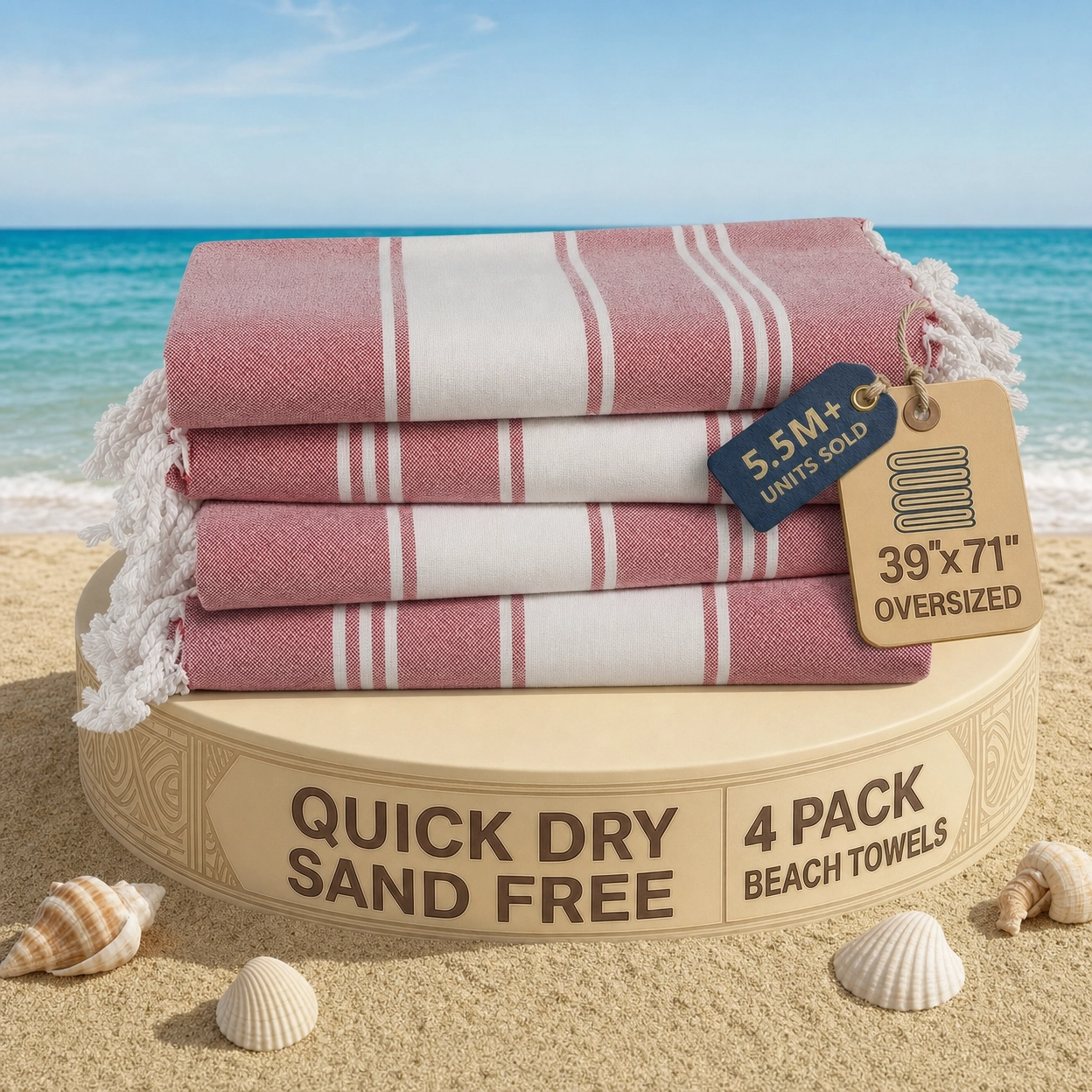 4 PIECE TURKISH BEACH TOWEL SET-CASHMERE-ROSE
