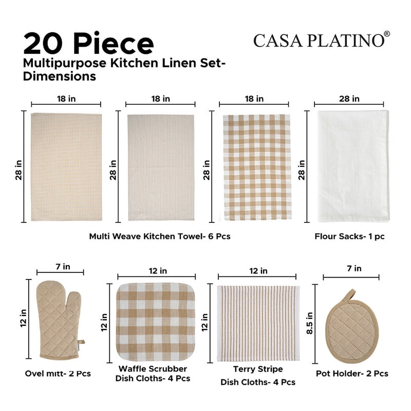 20-Piece Kitchen Towel Set Cotton Dish Towels cp-gallery: color=Beige; size=20 Piece Set
