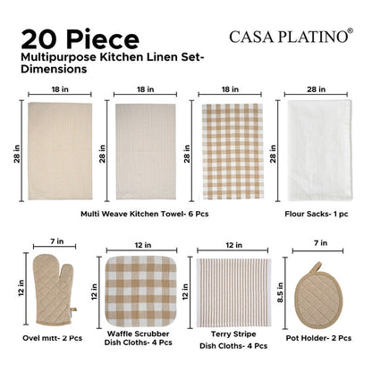 20-Piece Kitchen Towel Set Cotton Dish Towels cp-gallery: color=Beige; size=20 Piece Set