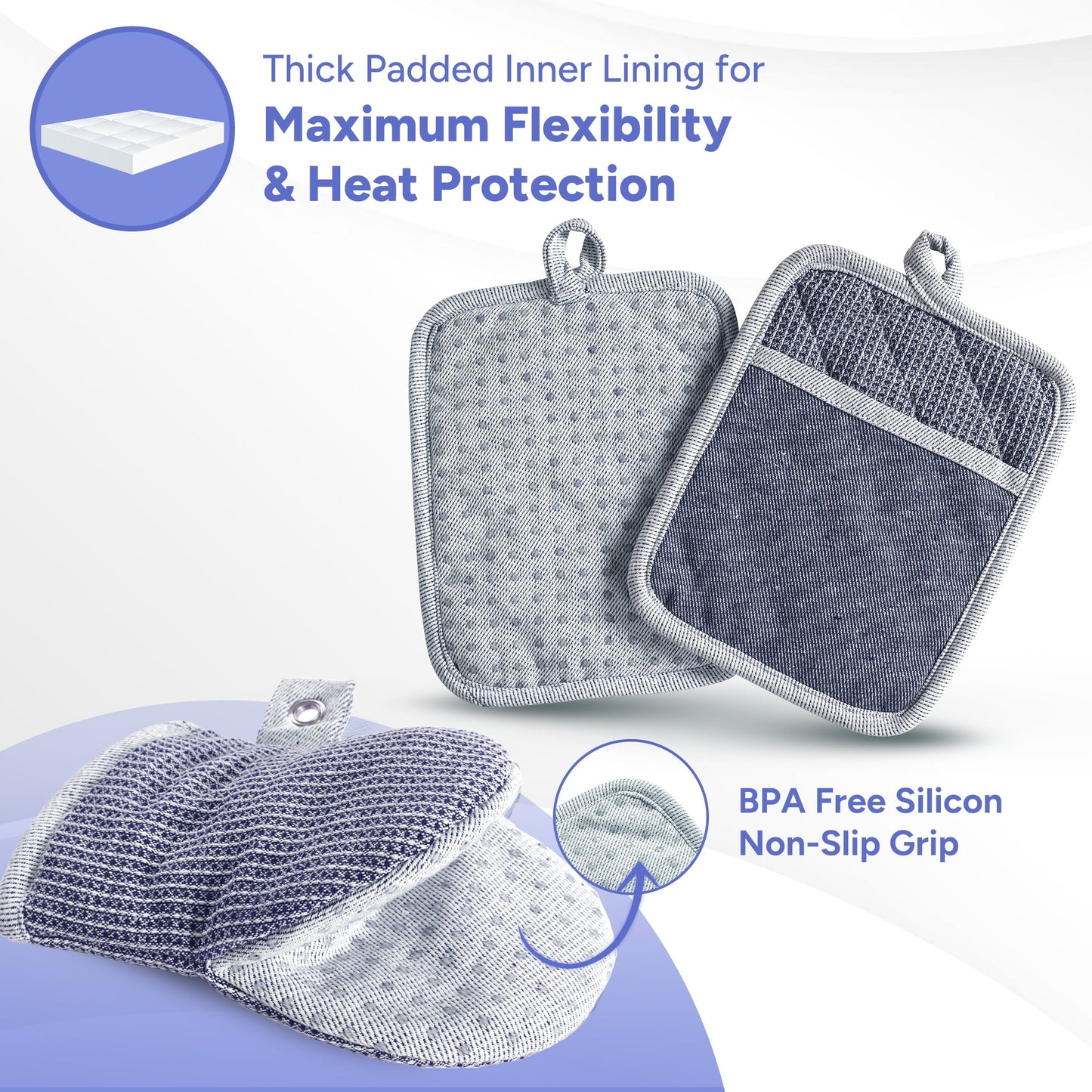 Kitchen Set - Oven Mitts, Pot Holders & Towels cp-gallery: color=Indigo; size=4 Piece Set