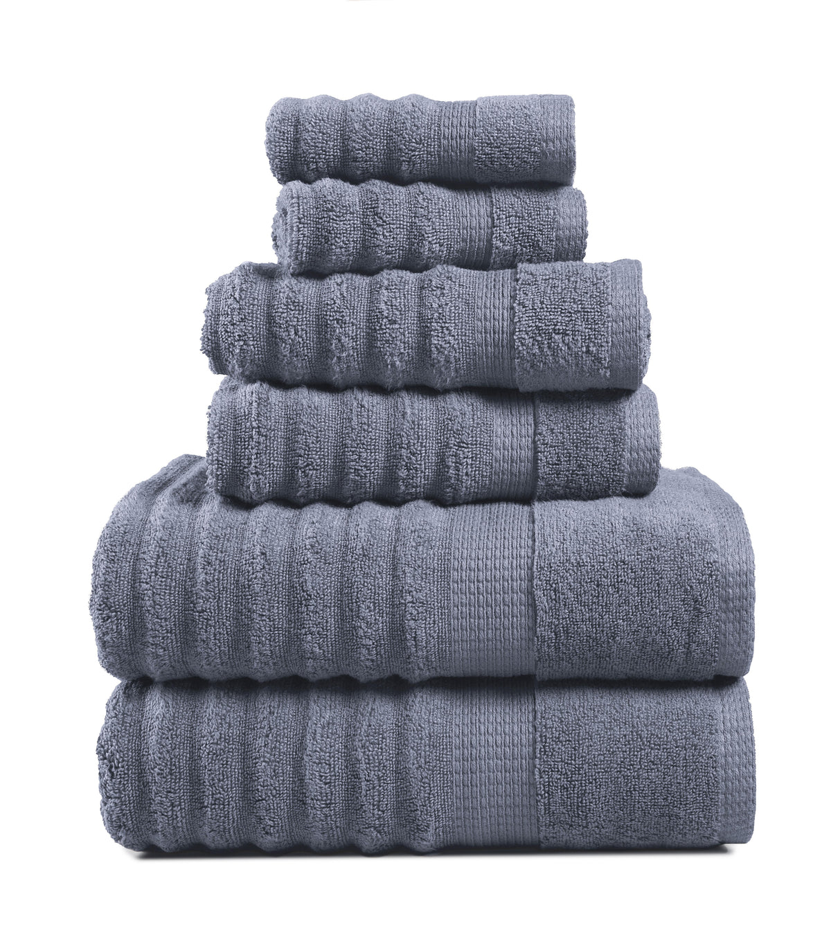 6 Piece Ribbed Cotton Towel Set - Cool Grey