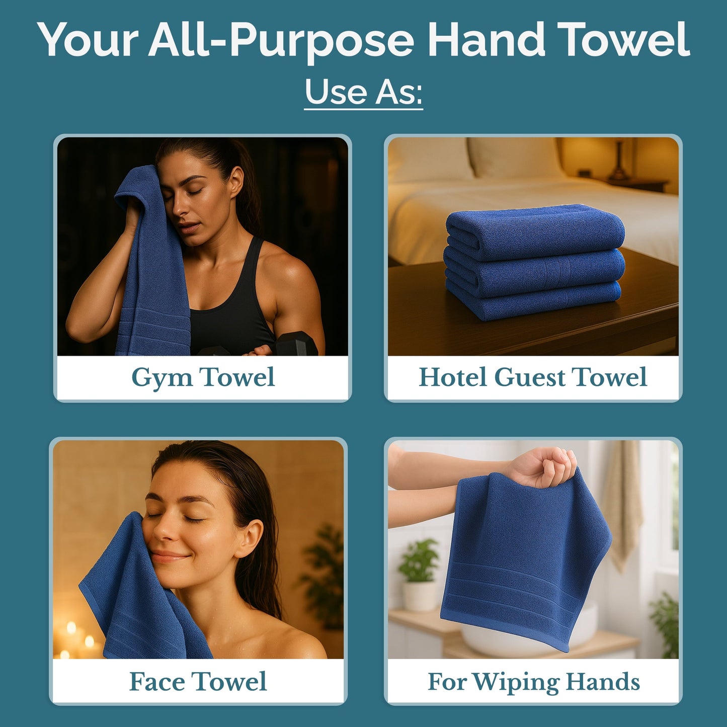 4-Piece Cotton Hand Towels Set cp-gallery: color=Navy; size=4 Piece Set