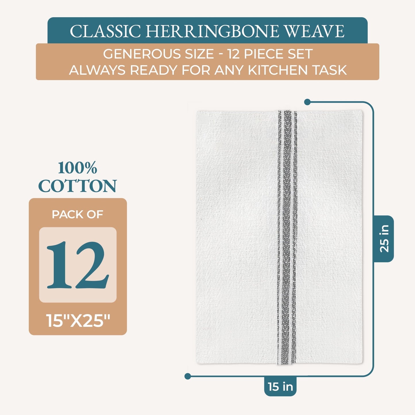 Herringbone Kitchen Towel Set cp-gallery: color=Grey Stripe; size=12 Piece Set