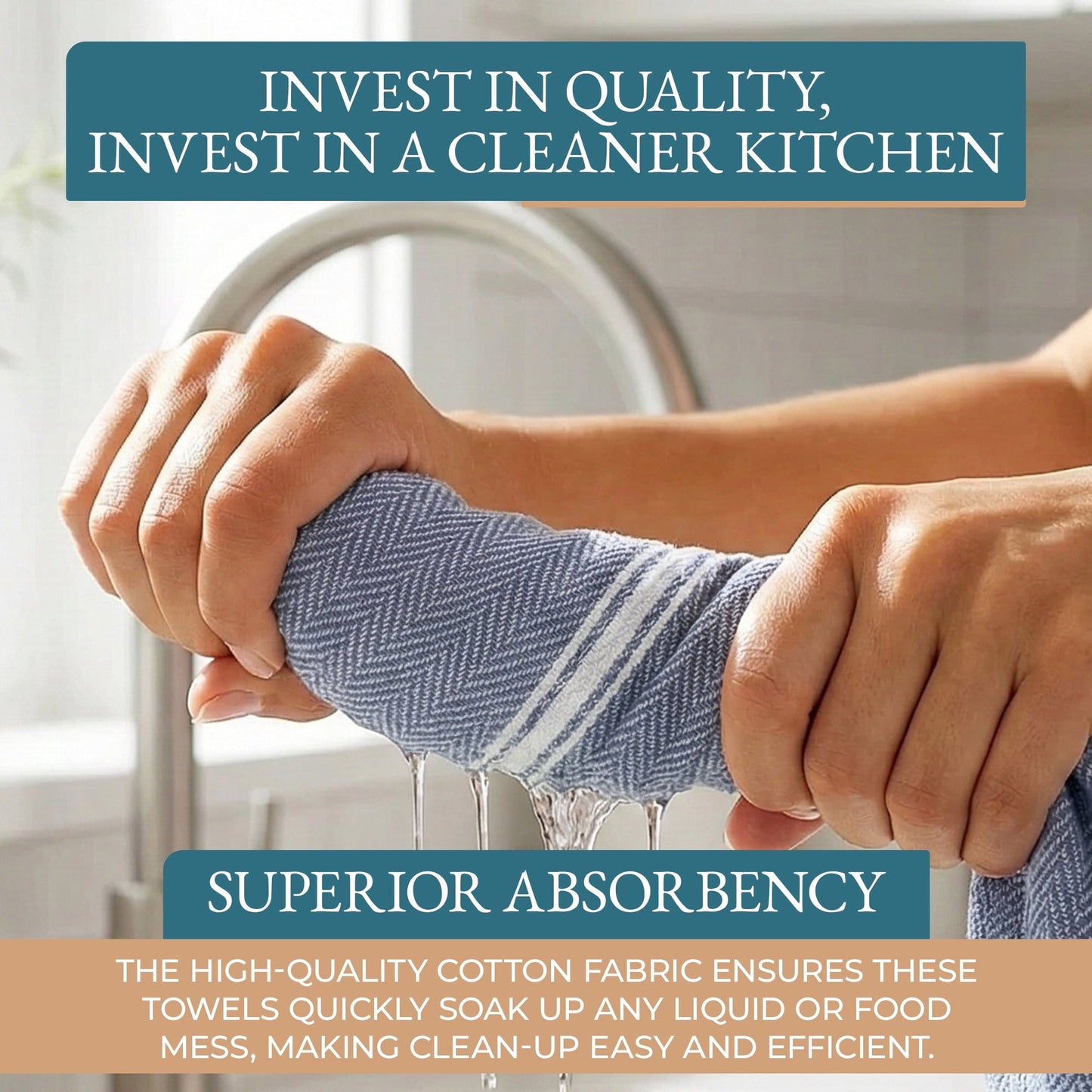 Herringbone Kitchen Towel Set cp-gallery: color=Blue Chambray; size=12 Piece Set