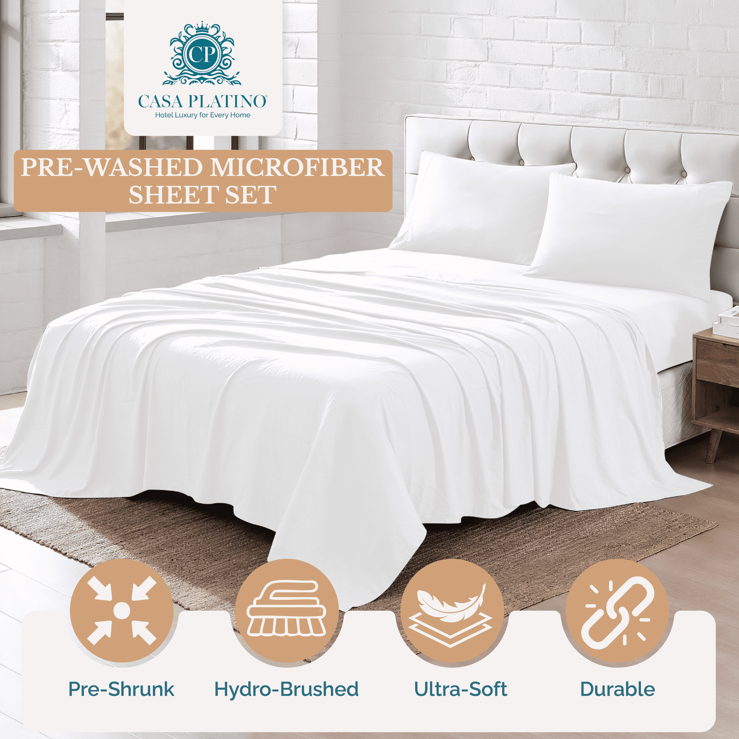Washed Microfiber Sheet Set cp-gallery: color=White