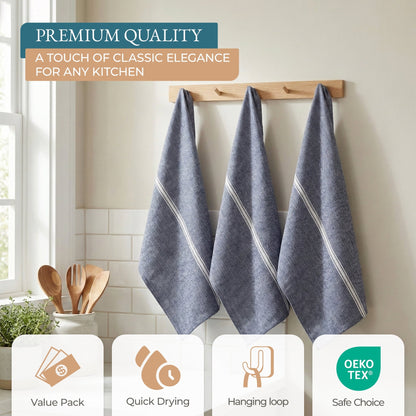 Herringbone Kitchen Towel Set cp-gallery: color=Blue Chambray; size=12 Piece Set