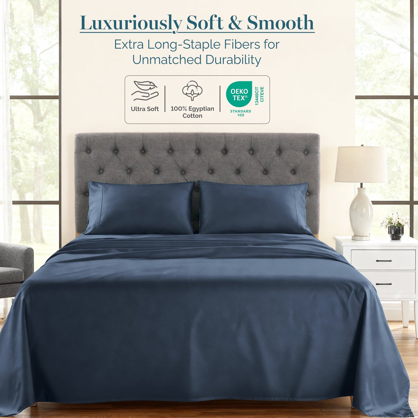 1000 Thread Count Egyptian Cotton Sheet Set cp-gallery: color=Estate Blue