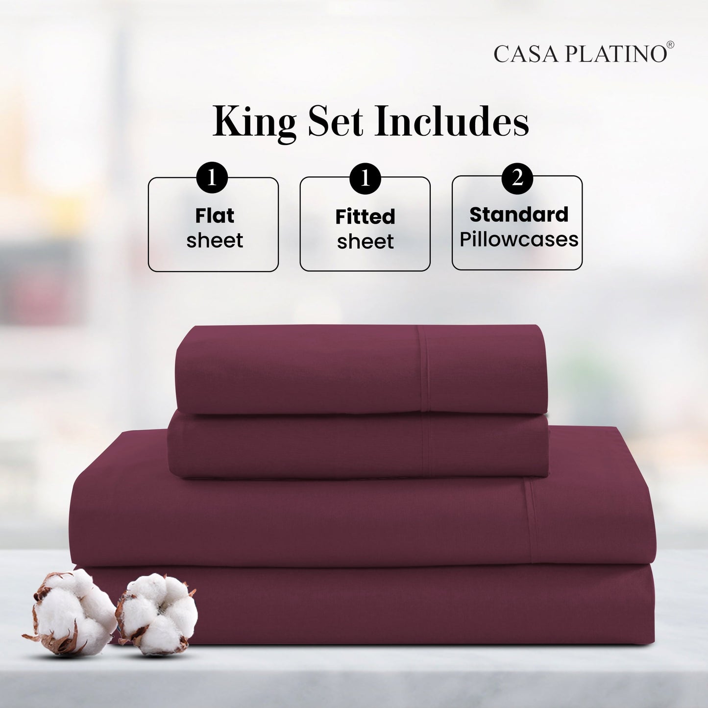 Percale Cotton Sheet Set cp-gallery: color=Windsor Wine; size=King
