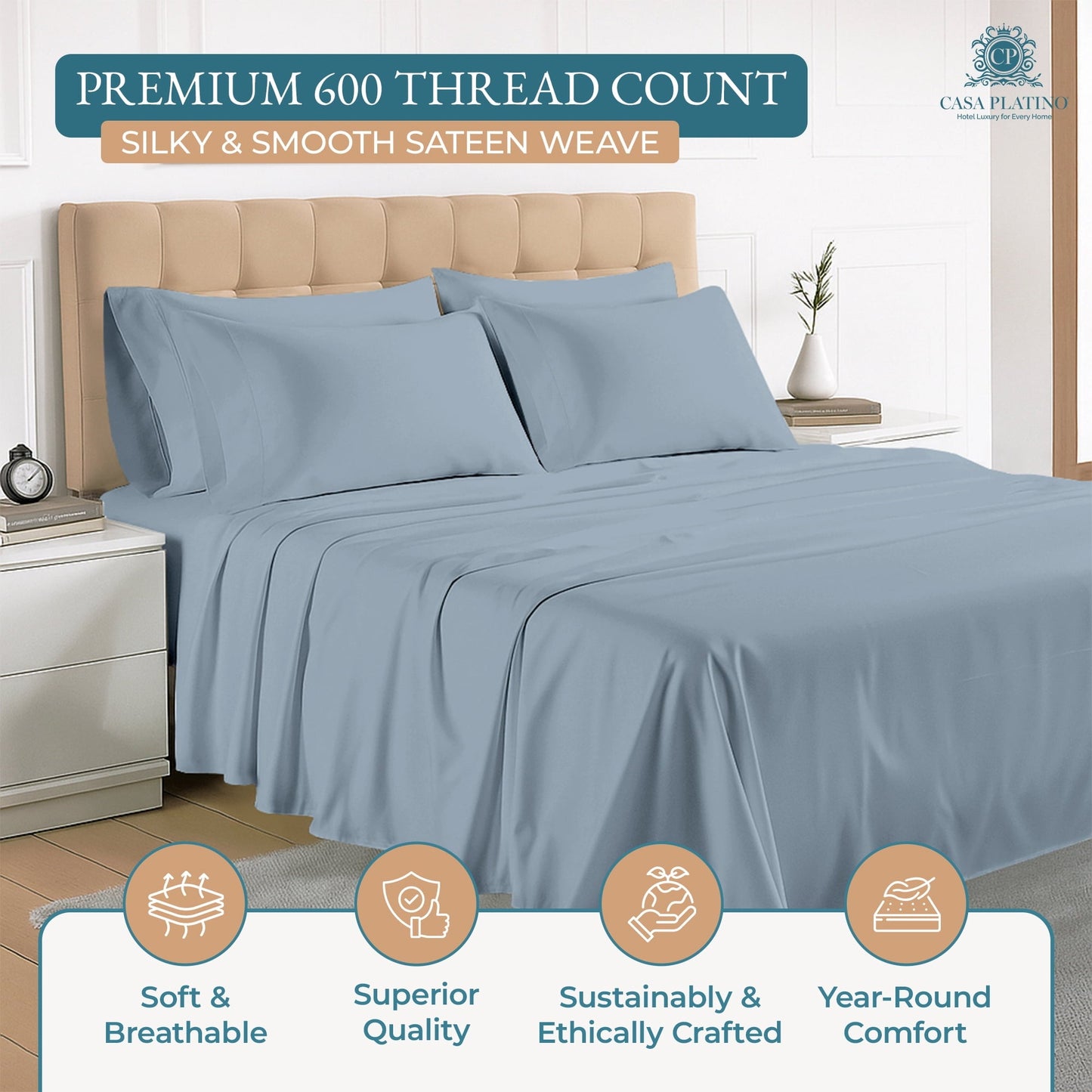 600 Thread Count Cotton Sheet Set cp-gallery: color=French Blue