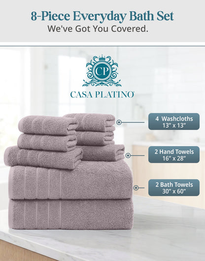 8-Piece Cotton Bath Towel Set cp-gallery: color=Platinum; size=8 Piece Set