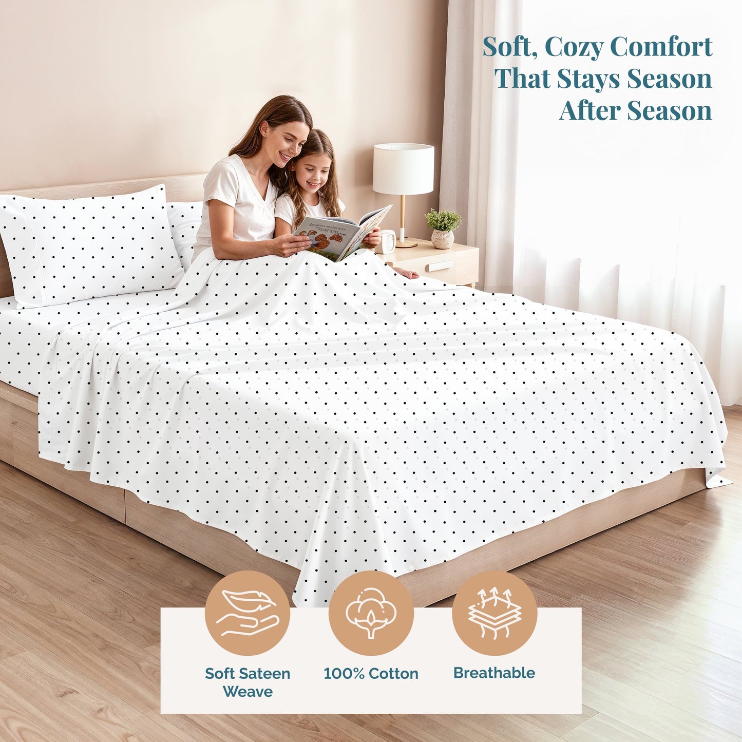 450 Thread Count Cotton Sheet Set cp-gallery: color=Polka Dot Black