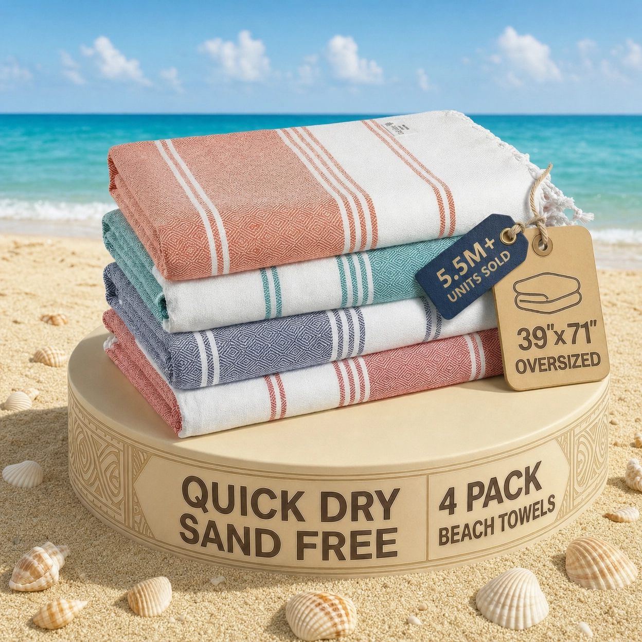 4 PIECE TURKISH BEACH TOWEL SET-Old-Glory-Azure