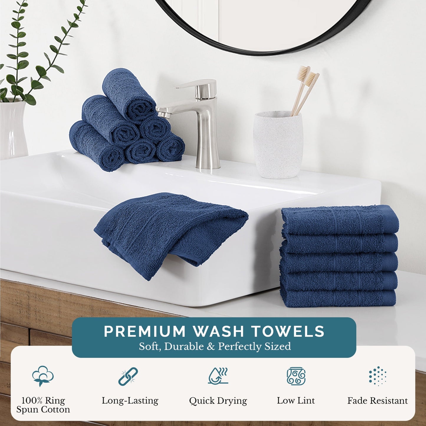 12-Piece Cotton Washcloths Set cp-gallery: color=Navy; size=12 Piece Set