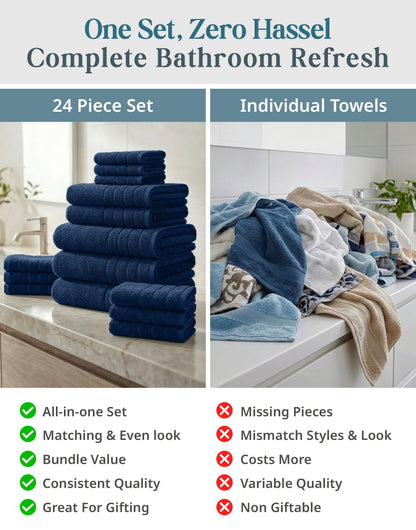 24-Piece Cotton Bath Towel Set cp-gallery: color=Denim; size=24 Piece Set