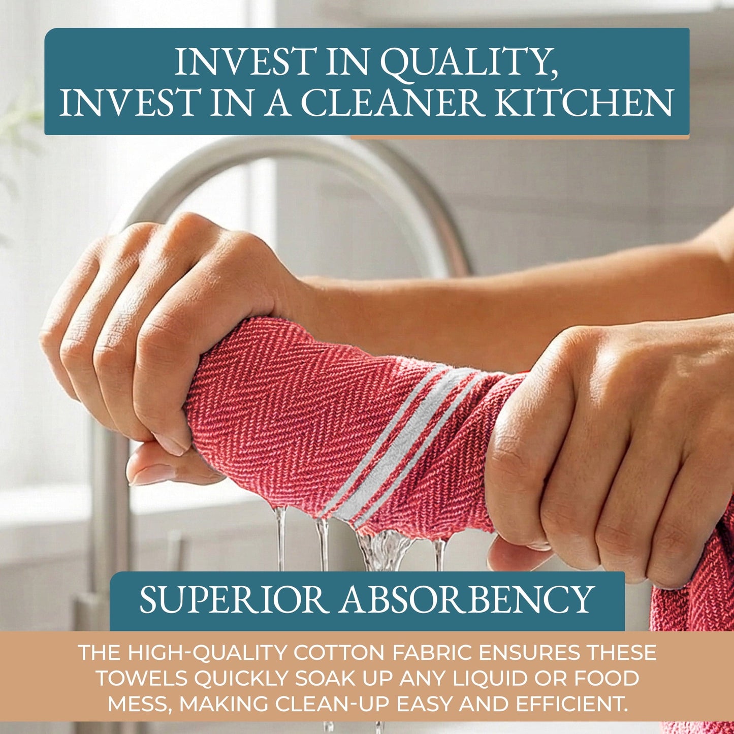 Herringbone Kitchen Towel Set cp-gallery: color=Red Chambray; size=12 Piece Set
