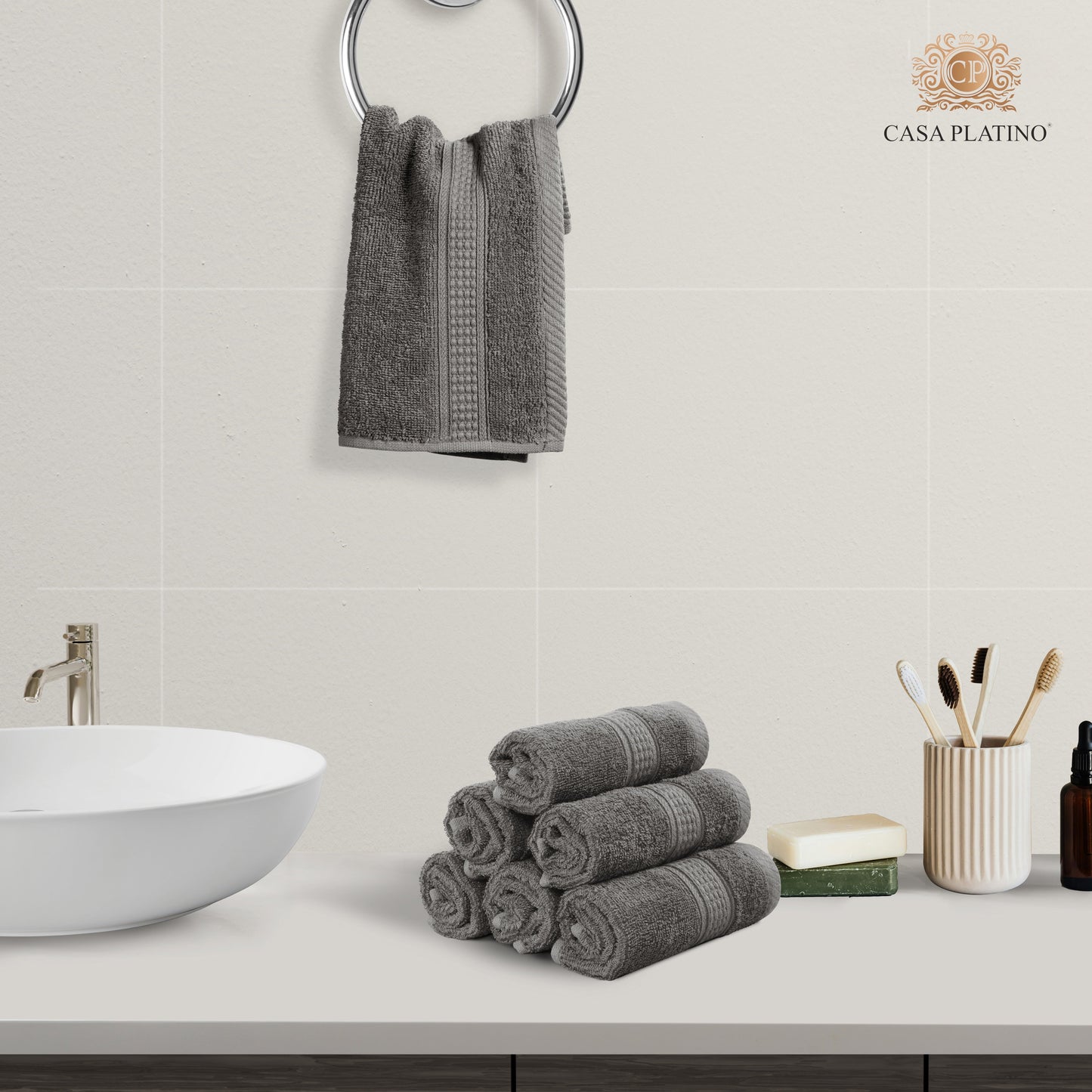 12-Piece Cotton Washcloths Set cp-gallery: color=Grey; size=12 Piece Set