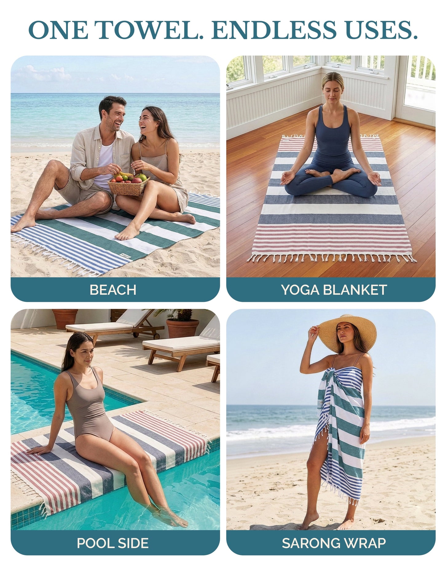 6-Piece Hammam Beach Towels Diamond Weave Set cp-gallery: color=Old Glory; size=6 Piece Set