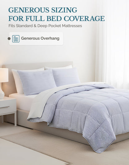 Down-Alternative Comforter cp-gallery: color=Ticking Stripe Blue; size=Queen