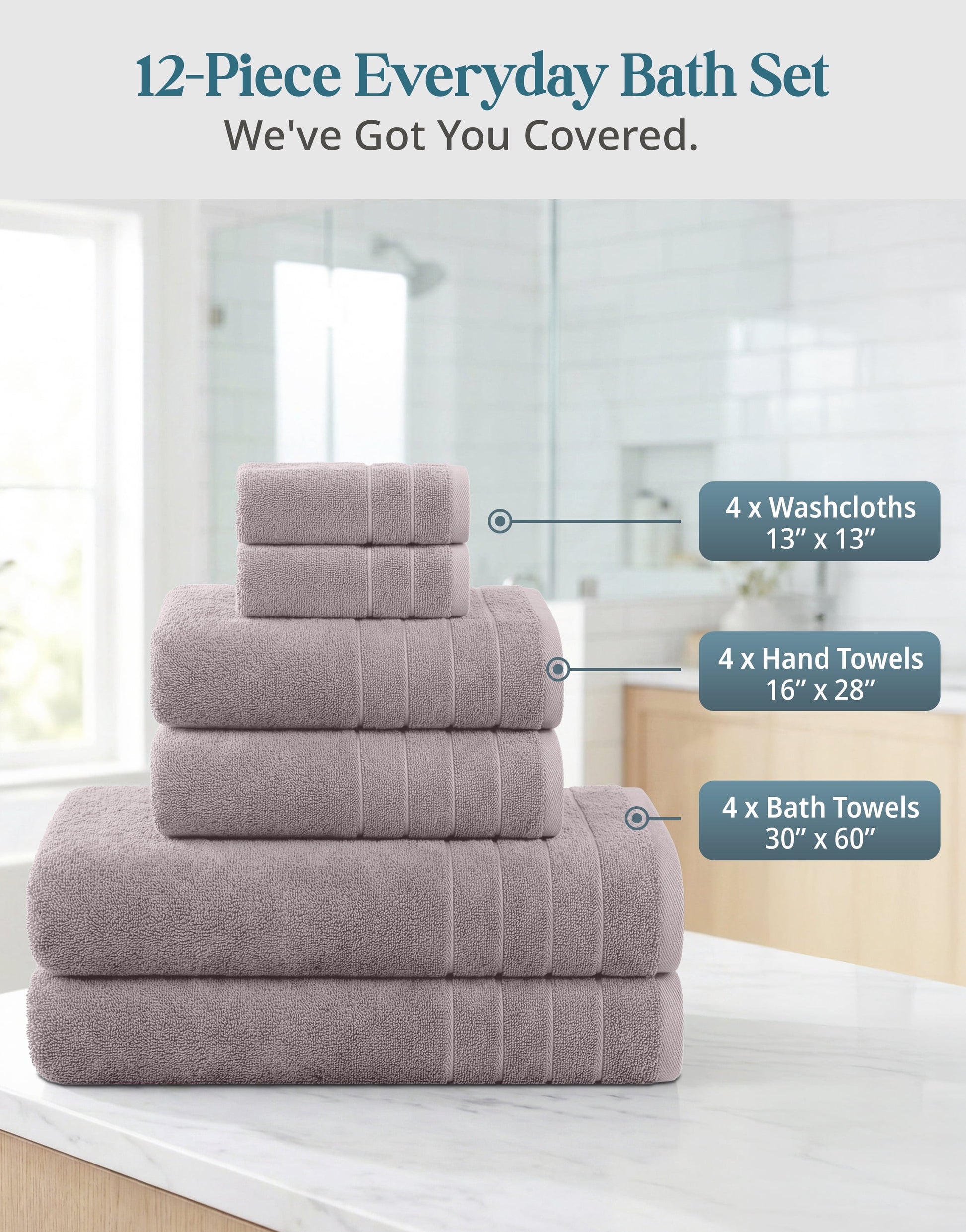 12-Piece Cotton Bath Towel Set