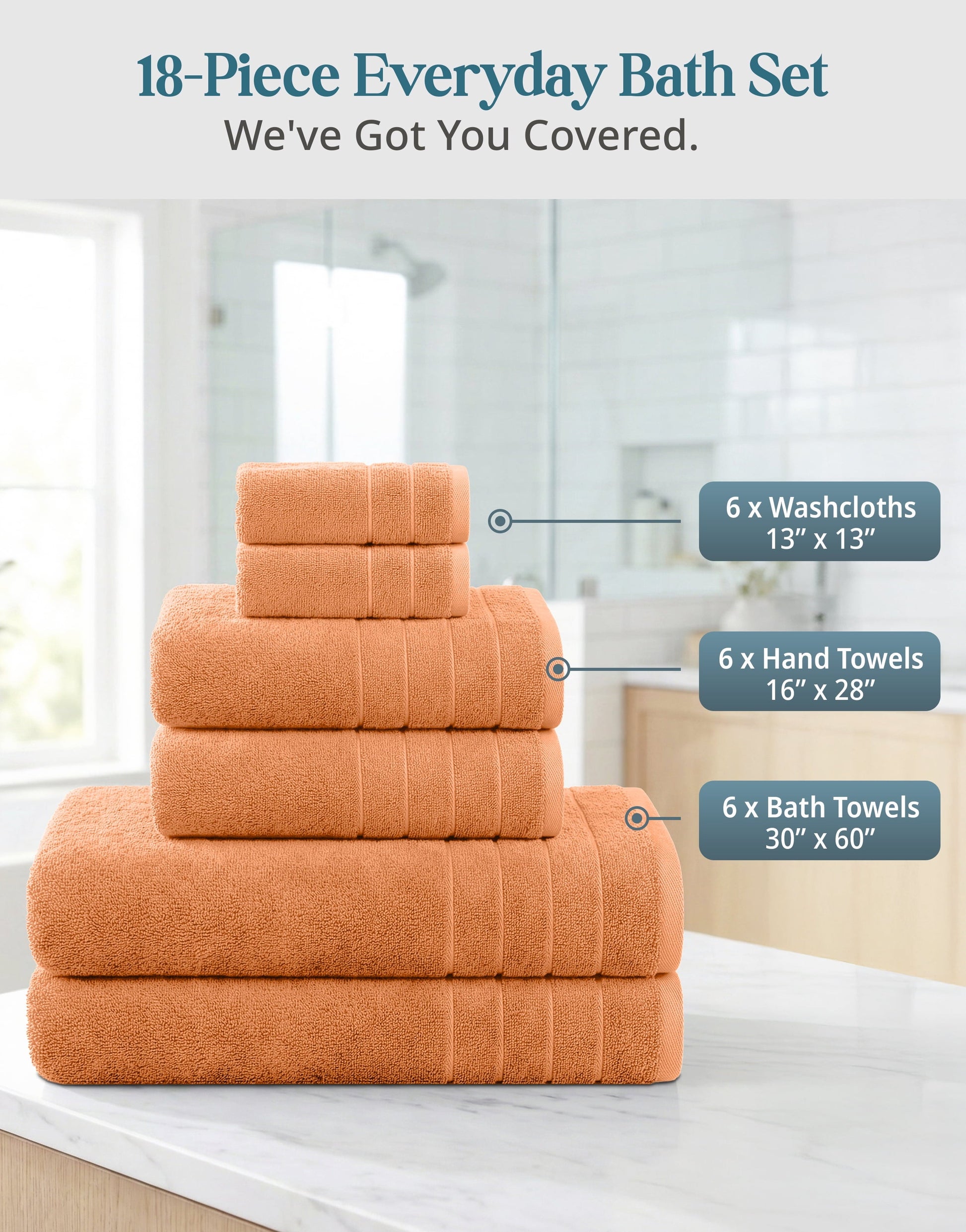18-Piece Cotton Bath Towel Set