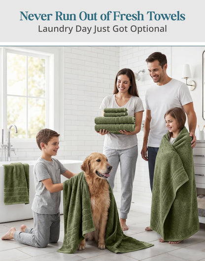 12-Piece Cotton Bath Towel Set cp-gallery: color=Oil Green; size=12 Piece Set