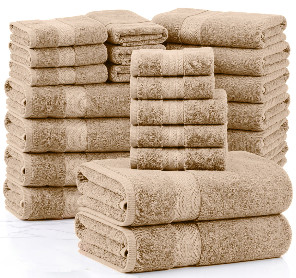24 Piece 100% Cotton Towel Set - Beige