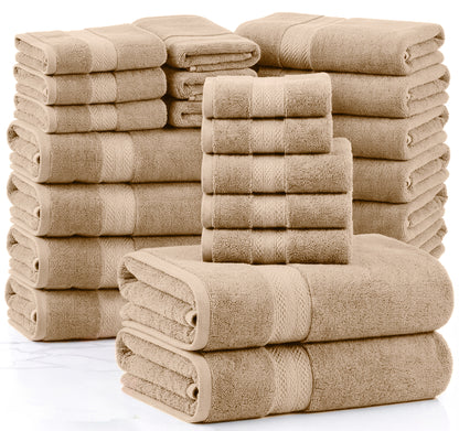 Lane Linen 24 Piece 100% Cotton Towel Set - Beige