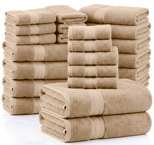 Lane Linen 24 Piece 100% Cotton Towel Set - Beige
