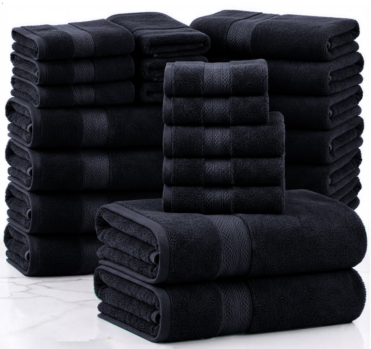 24 Piece 100% Cotton Towel Set - Black