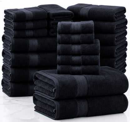 Lane Linen 24 Piece 100% Cotton Towel Set - Black