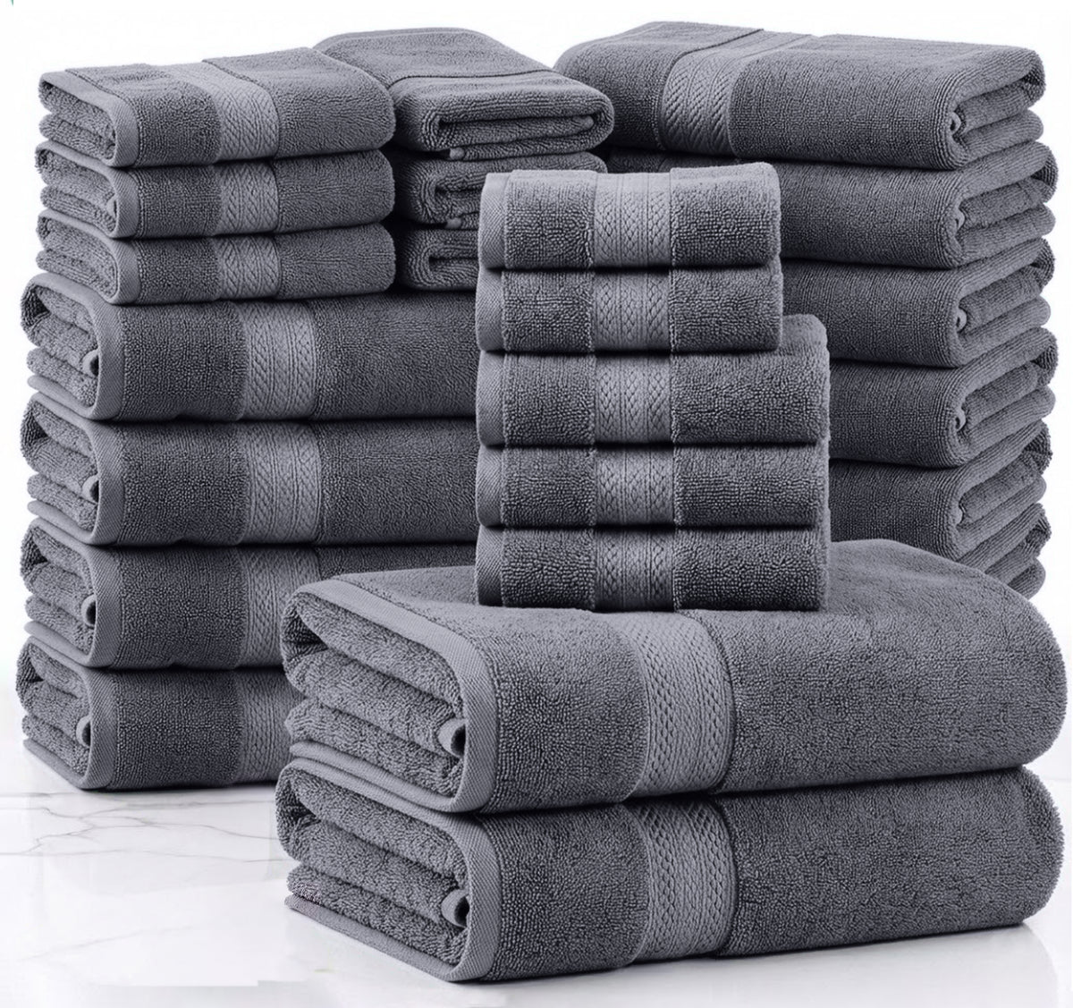 24 Piece 100% Cotton Towel Set - Cool Grey